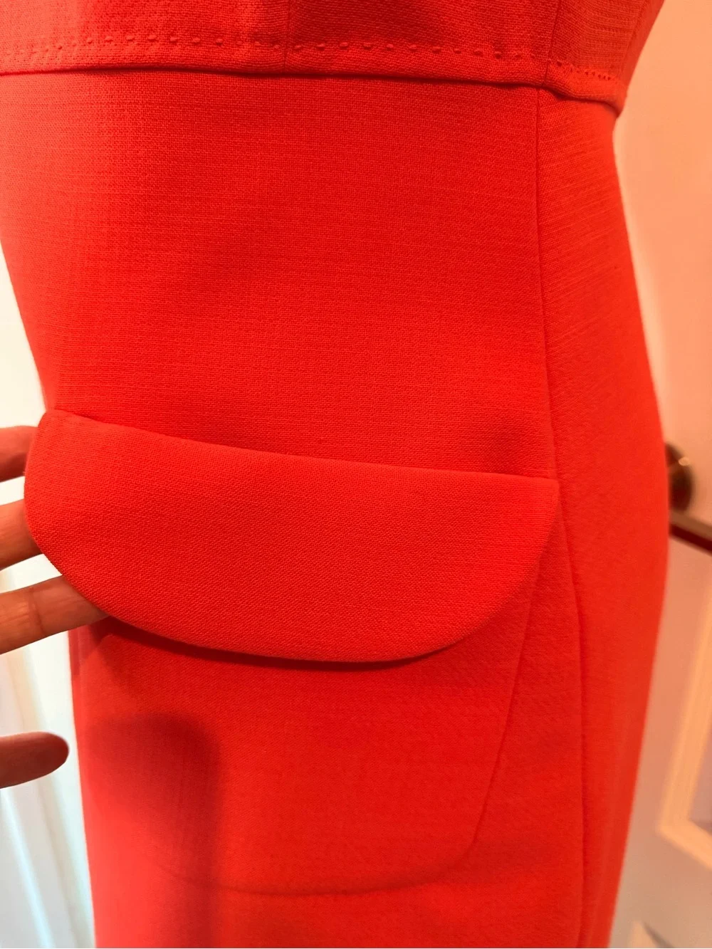 Tory Burch Red Wool Blend Sleeveless Sheath Dress Size 4 Pocket Detail